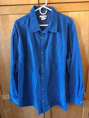 Carbon2Cobalt Blue Textured Micro-Dotted Long Sleeve Button-Up Shirt XLT